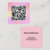 QR-code Modern pastel roze Boho Feminine Vierkante Visitekaartje (Voorkant / Achterkant)