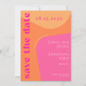 QR code modern retro groovy sinaasappel roze bruil Save The Date (Voorkant)