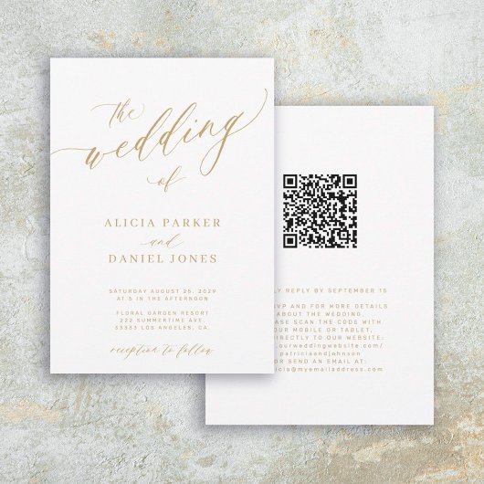 QR-code modern romantisch elegant goudhuwelijk Kaart