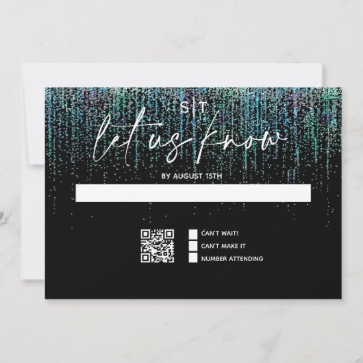 QR Code Modern RSVP Blauwgroen Glitter Uitnodiging (Voorkant)