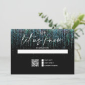 QR Code Modern RSVP Blauwgroen Glitter Uitnodiging (Staand voorkant)