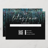 QR Code Modern RSVP Blauwgroen Glitter Uitnodiging (Voorkant / Achterkant)