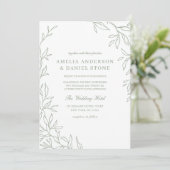 QR Code Modern Sage Green Minimal Leaf Wedding Kaart (Staand voorkant)