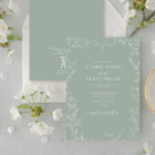 QR Code Modern Sage Green Minimal Leaf Wedding Kaart