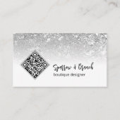 QR Code Modern Silver Boutique Carte de visite (Devant)
