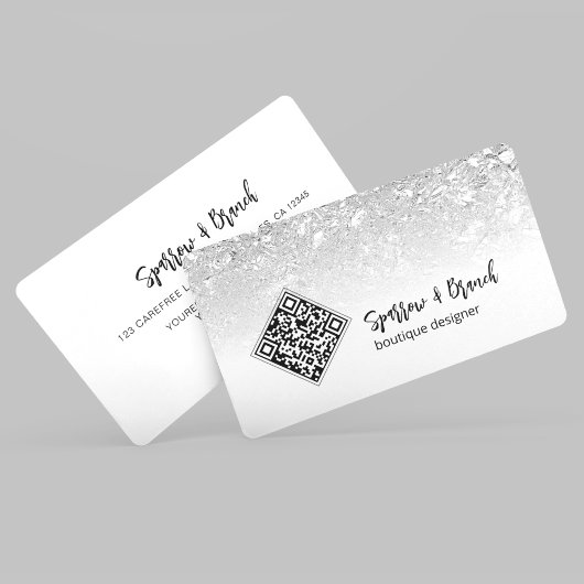 QR Code Modern Silver Boutique Carte de visite