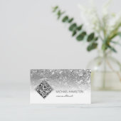 QR-code Modern Silver Visitekaartje (Staand voorkant)
