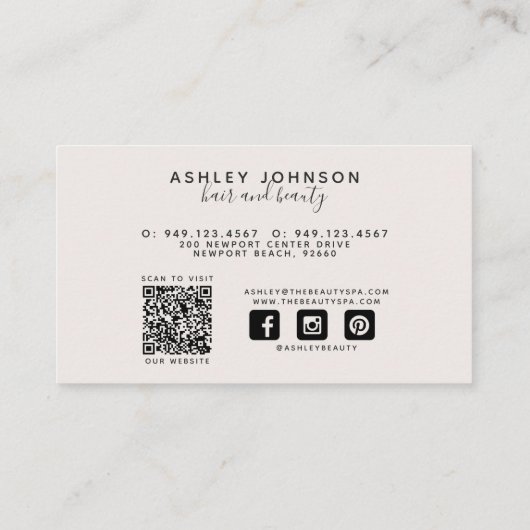 QR Code Modern Social Media Botanisch Blush Script Visitekaartje (Achterkant)