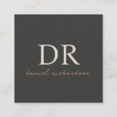 QR Code Modern Zwart Esthetisch Initiaal Monogram Vierkante Visitekaartje (Voorkant)