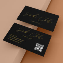 QR Code Modern Zwart & Goud Handgeschreven Script