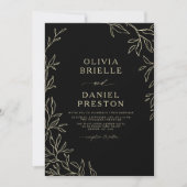 QR Code Modern Zwart & Goud Minimal Leaf Wedding Kaart (Voorkant)