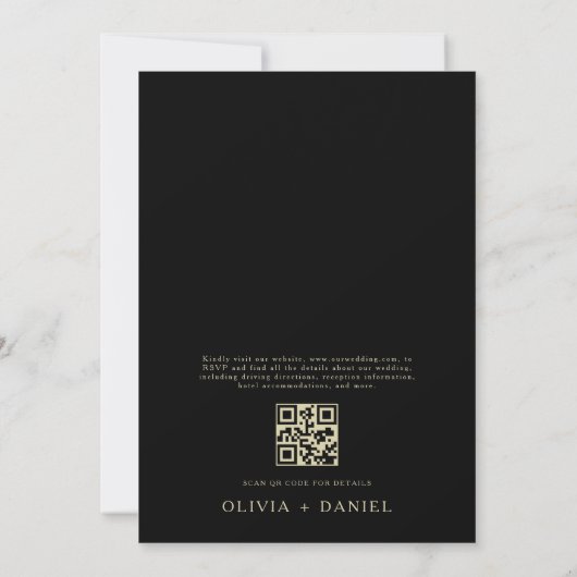 QR Code Modern Zwart & Goud Minimal Leaf Wedding Kaart (Achterkant)