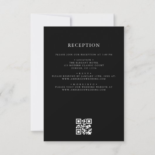 QR Code Modern Zwart & Wit Minimal Wedding Kaart (Achterkant)