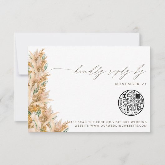 QR Code Moderne Boho Pampas Mariage Grass RSVP (Devant)