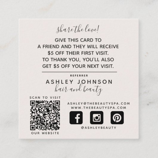 QR Code Moderne Botanique Blush noir Carte de réfé (Dos)