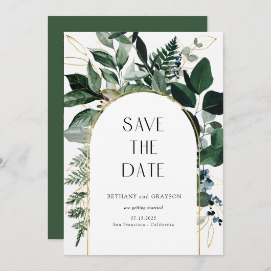 QR-code, moderne botanische tuin bruiloft Save The Date (Voorkant / Achterkant)