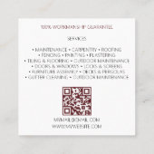 QR Code Moderne Bouwer Professional Vierkante Visitekaartje (Achterkant)