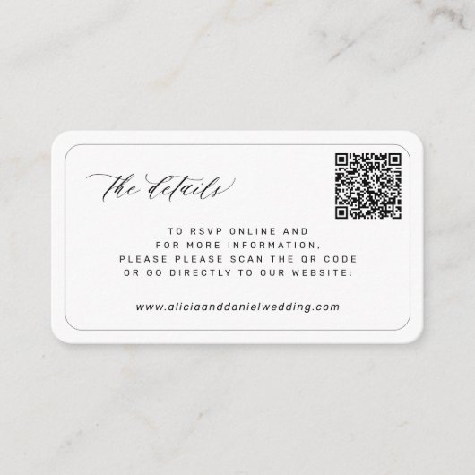 QR CODE moderne elegante bruiloft website details Informatiekaartje (Voorkant)