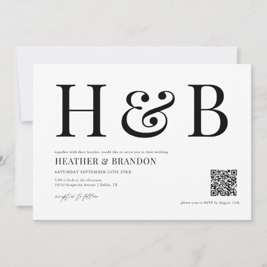 QR Code Moderne Faire-part de mariage Monogramme (Devant)