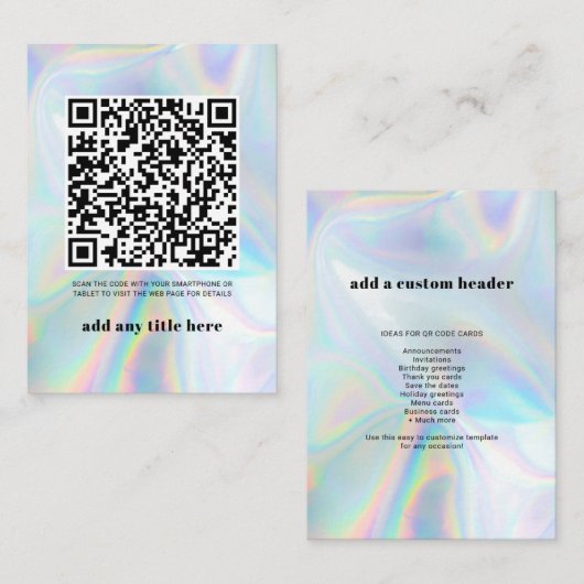 QR Code Moderne Holographic Any Occasion Notitiekaartje (Voorkant / Achterkant)