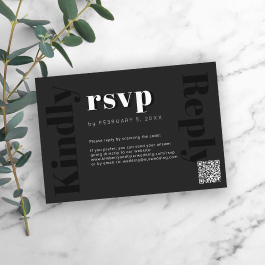 QR CODE moderne noir en ligne mariage réponse rsvp