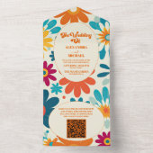 QR Code Moderne Retro 70's Daisy Bruiloft All In One Uitnodiging (Binnen)