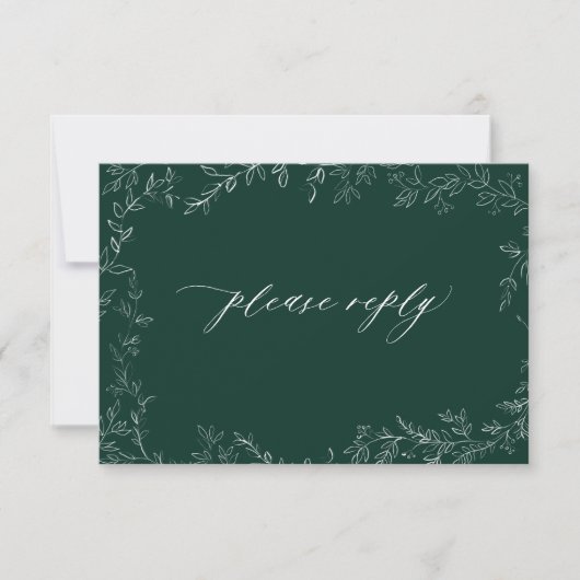 QR Code Moderne Smaragd Groene Elegante Leaf Bruil RSVP Kaartje (Voorkant)