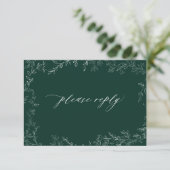 QR Code Moderne Smaragd Groene Elegante Leaf Bruil RSVP Kaartje (Staand voorkant)