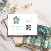 QR-code Monogram Blauw, Groen Tijdloos RSVP Online Informatiekaartje