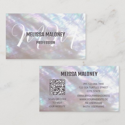 QR-code | Monogram Pearl Luxury Visitekaartje (Voorkant / Achterkant)