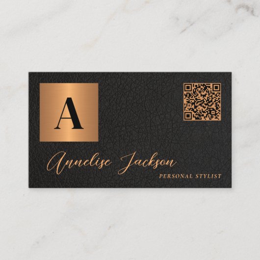 QR code monogram zwart goud luxe elegant Visitekaartje (Voorkant)