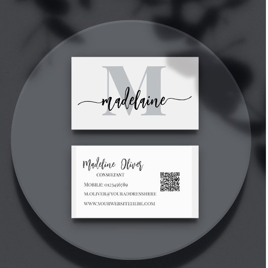QR Code Monogram Zwart Wit Elegant Visitekaartje