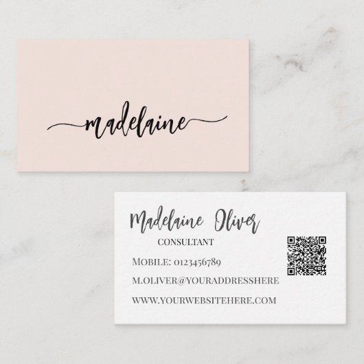 QR Code Monogramme Rose noir Carte de visite éléga (Devant / Derrière)