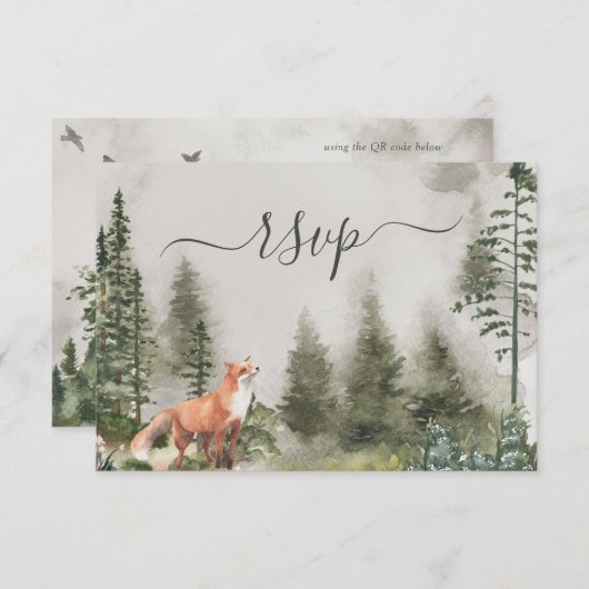 QR Code Mountain Forest Rustic Woods Wedding RSVP (Devant / Derrière)