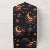 QR Code Mystiek Zwart Goud Hemelse Bruiloft All In One Uitnodiging (Buitenkant)