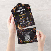 QR Code Mystiek Zwart Goud Hemelse Bruiloft All In One Uitnodiging (Afscheurbaar)