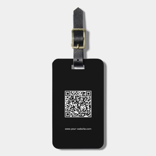 QR-code, naam en info, zwart en wit, elegant Bagagelabel (Voorkant verticaal)