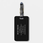 QR-code, naam en info, zwart en wit, elegant Bagagelabel (Achterkant verticaal)
