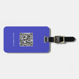 QR-code, naam & info, blauw & wit, elegant Bagagelabel