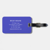 QR-code, naam & info, blauw & wit, elegant Bagagelabel (Achterkant horizontaal)