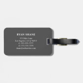 QR Code, Naam & Info, Donkergrijs & Wit, Elegant Bagagelabel (Achterkant horizontaal)