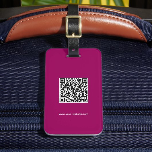 QR Code, Naam & Info, Maroon & Wit, Elegant Bagagelabel (Voorkant Insitu 2)