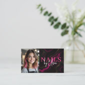 QR Code Nail Specialist Foto Hot Pink Marmer Visitekaartje (Staand voorkant)