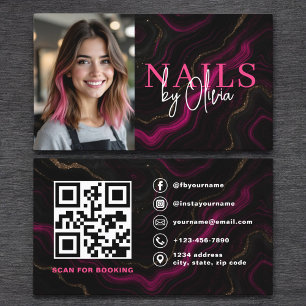 QR Code Nail Specialist Foto Hot Pink Marmer Visitekaartje