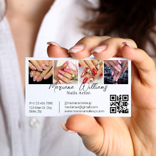 QR Code Nails Artiest 4 Foto's Collage Minimalist Visitekaartje