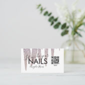 QR CODE Nails Salon Blush Pink Glitter Driving Visitekaartje (Staand voorkant)