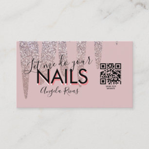 QR CODE Nails Salon Quote Blush Pink Glitter Drip Visitekaartje