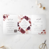 QR Code najaar Romance Waterverf Floral bruiloft Drieluik Uitnodiging (Binnen)