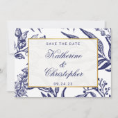 QR Code Navyblauw Botanisch Foto Save the Date (Voorkant)