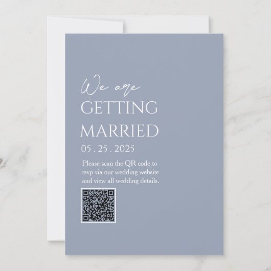 QR Code Neutral Dusty Blue Boho Modern Wedding Kaart (Achterkant)